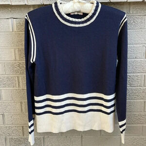 Chinti and Parker Navy and White Striped Wool Sweater- L